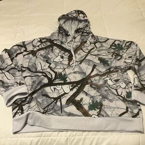 Peanuts Snoopy Camo Hoodie Large Gray All Over Print Pullover Sweatshirt Unisex